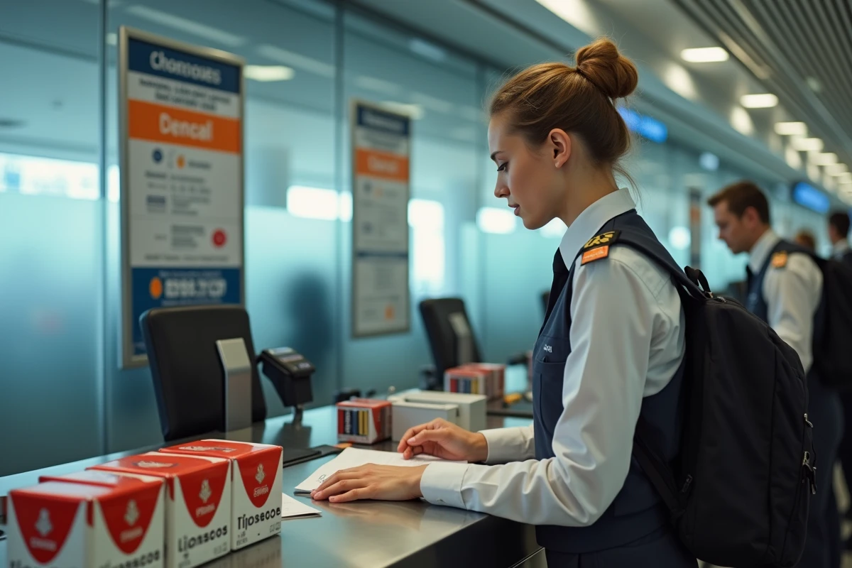 Jeune agente de douane vérifiant des documents à son poste intérieur