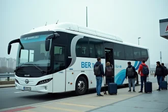 Passagers montant à bord d'un bus BER français dans une gare routière régionale