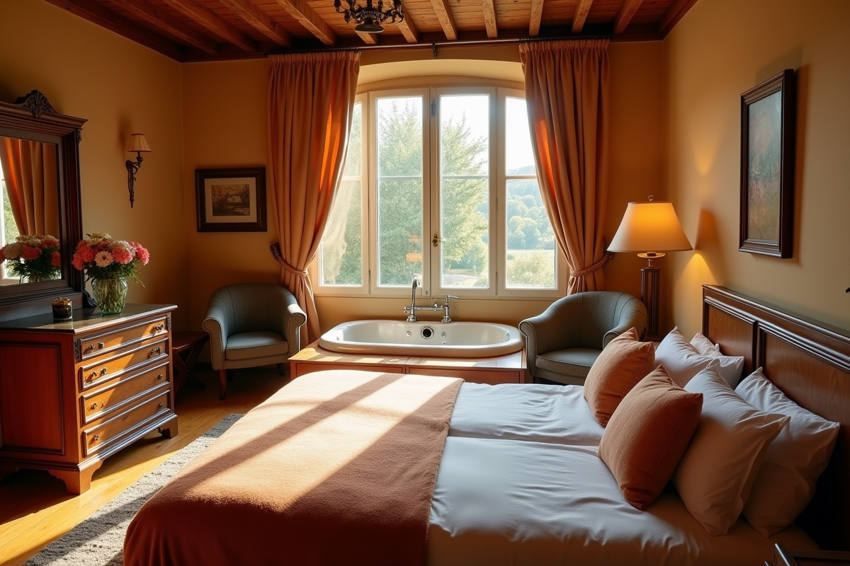 Chambre chaleureuse avec jacuzzi dans une maison d