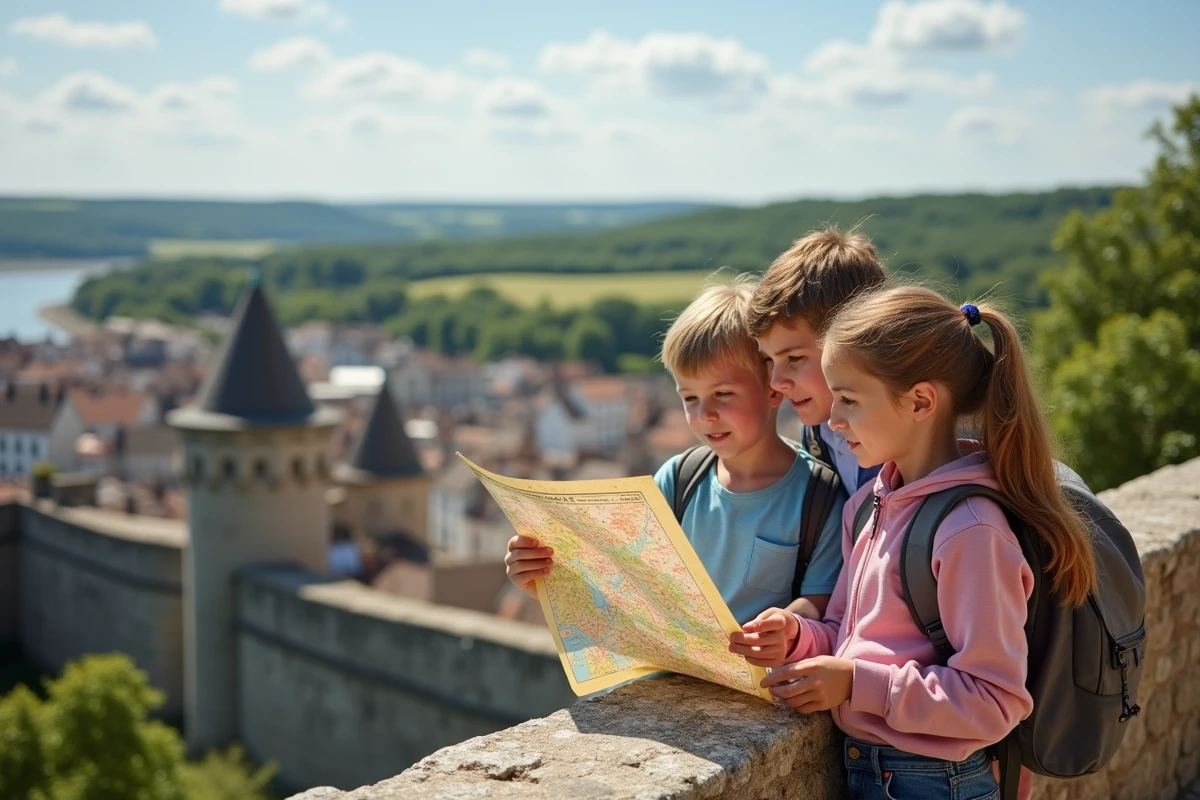 Famille explorant les remparts de Guerande en été