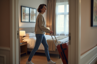 Femme souriante dans un hôtel belge moderne