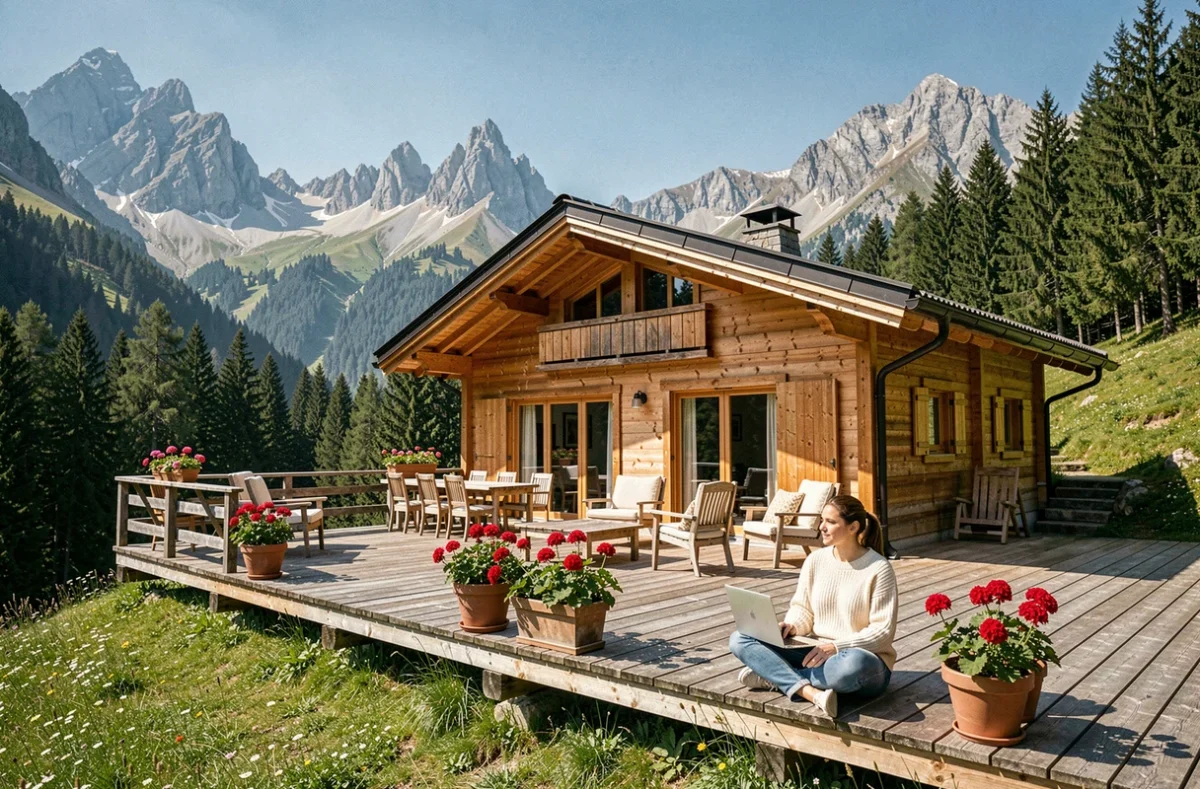 Chalet en bois haut de gamme de FranceComfort AlpChalets Portes du Soleil avec terrasse panoramique et vue sur les Alpes