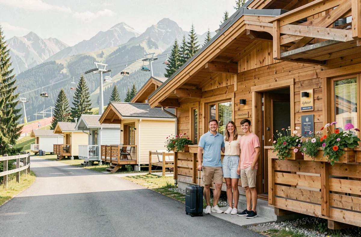 Mobile homes et chalets de qualité de FranceComfort AlpResort Portes du Soleil avec vue sur les remontées mécaniques et les crêtes alpines