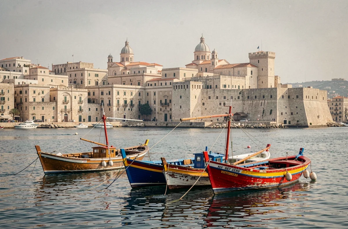 Bateaux traditionnels luzzu maltais dans le Grand Port avec vue sur les Trois Cités de Vittoriosa et Senglea, patrimoine maritime de Malte