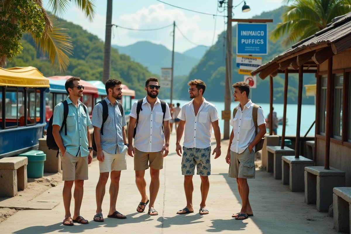 Groupe de jeunes attendant les ferries au quai