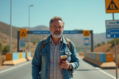 Homme français à la frontière européenne avec cigarettes et passeport