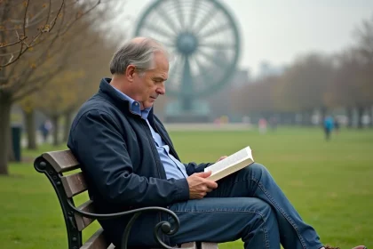 Homme lisant un livre dans un parc à Flushing Meadows