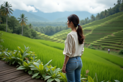 Jeune femme contemplant les rizières en Bali
