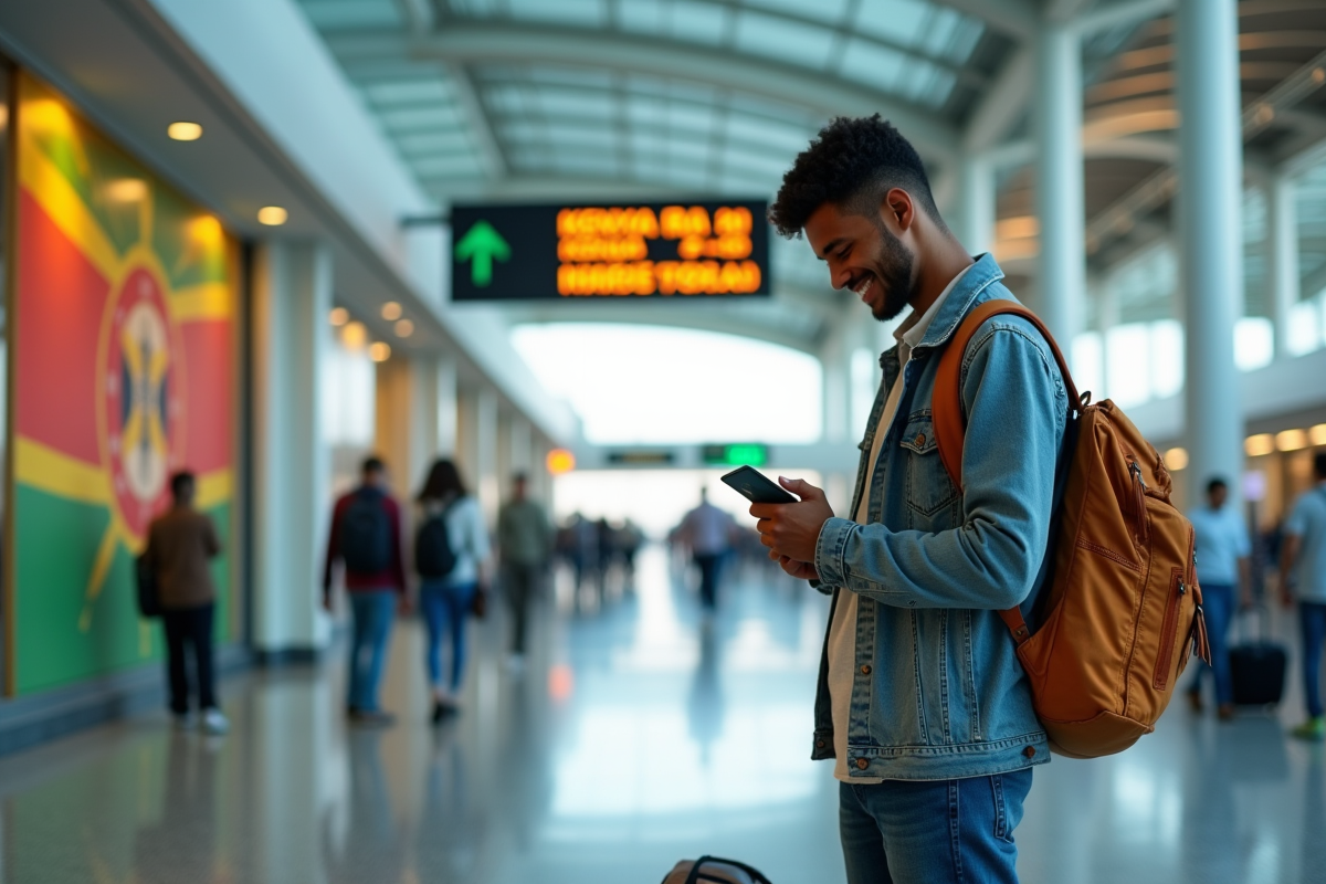 Jeune homme vérifiant son passeport à l