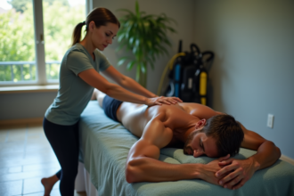 Homme en combinaison de plongée recevant un massage relaxant