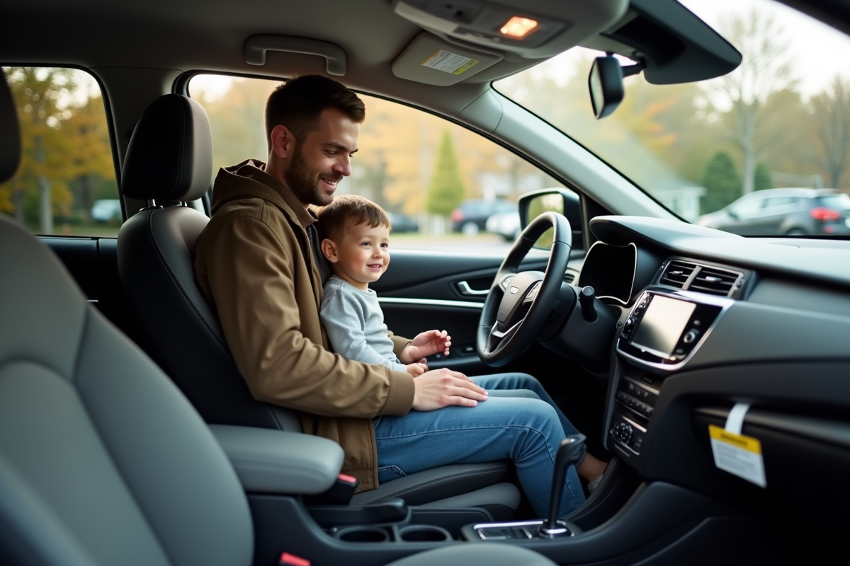Père rassurant dans la voiture avec enfant