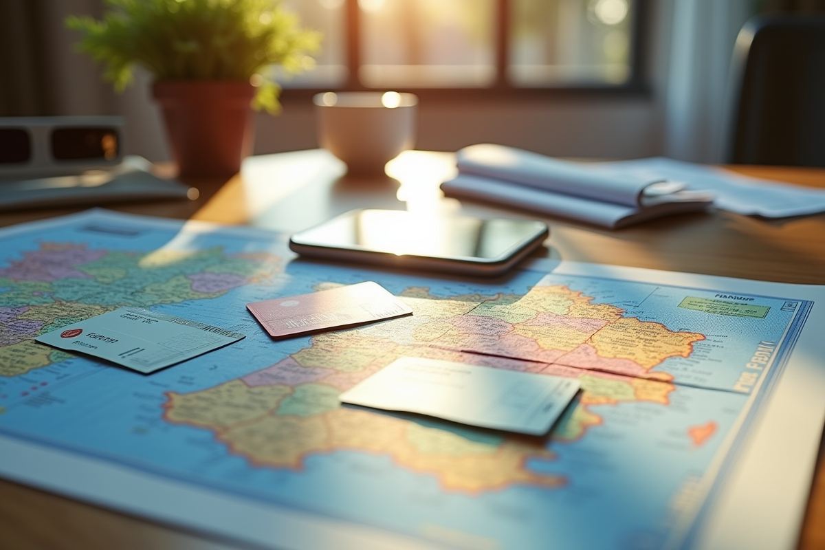 Différents types de visas français sur un bureau en bois