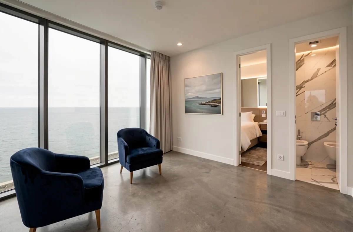 Suite penthouse luxueuse de la Villa Seven Malo à Dunkerque avec vue panoramique sur la mer du Nord